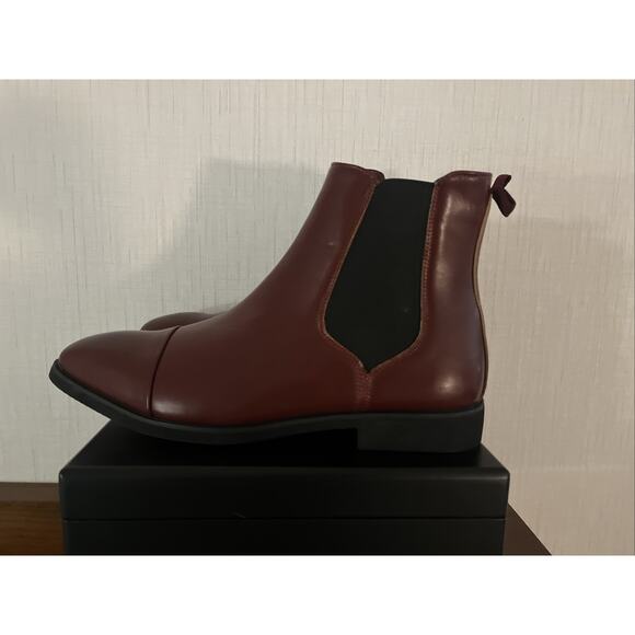 Men\'s Pointed Toe Pull Chelsea Ankle Boots Leather High Top Dress Shoes Size 46